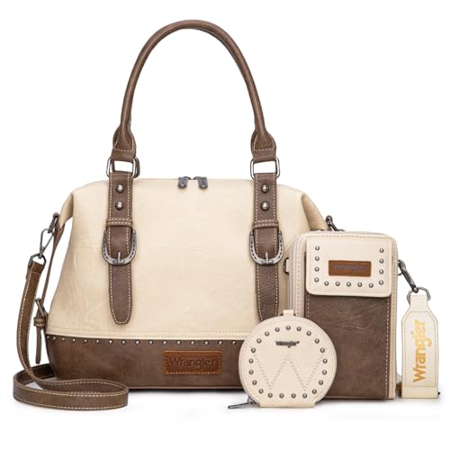 Wrangler 3Pcs Doctor Bag Set for Women, Top Handle Satchel Purse Barrel Handbags Cell Phone Purse Leather Hobo Bags WG48S-S51101TN