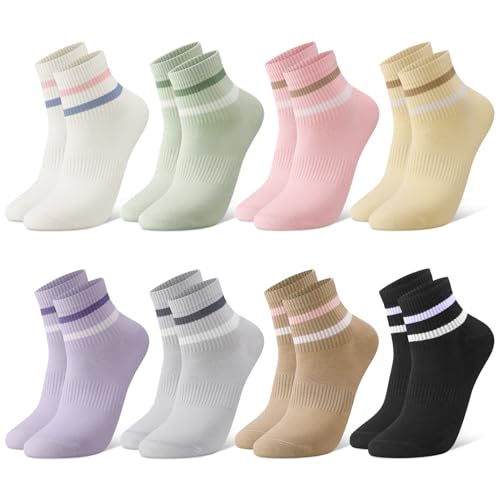 Jspupifip 8 Pairs Striped Athletic Socks for Women, Fashion Casual Breathable Cotton Ankle Socks