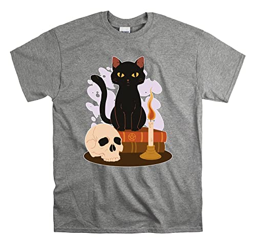 T-shirt Witchy Black Cat imprimé graphique durable nuance Sport Grey