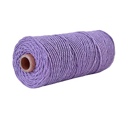 109 Yard 4mm Light Purple Macrame Cotton Cord Crochet Knitting Weaving Natural Twisted Cotton Rope DIY Wall Hanging Plant Hanger DIY Bag Craft Art Yarn