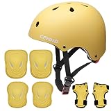 CELOID Kids Helmet Pad Set,Adjustable Kids Skateboard Bike Helmet Knee & Elbow Pads Wrist Guards 8-14yrs Youth Protective Gear Set for Girls Boys Bicycle Bike Roller Skating Scooter Rollerblade Sport