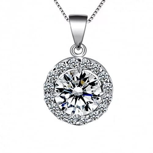 Collier diamant de laboratoire 2ct pendentif rond et chaîne boîte en argent 925