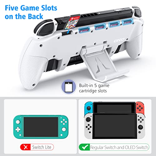 Image of OIVO Switch Grip with Upgraded Adjustable Stand, Asymmetrical Grip with Adjustable Stand and 5 Game Slots-4 Thumb Caps Included, white