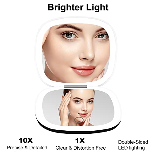 deweisn Lighted Travel Makeup Mirror - Compact 1X/10X Double-Sided Dimmable Pocket Mirror with USB Charging (Black)
