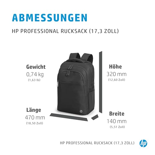 HP Professional 17,3 Zoll Laptop-Rucksack, wasserabweisend, RFID-Schutz, recycelte Materialien, verschließbare Doppelreißverschlüsse… – Ansicht 3