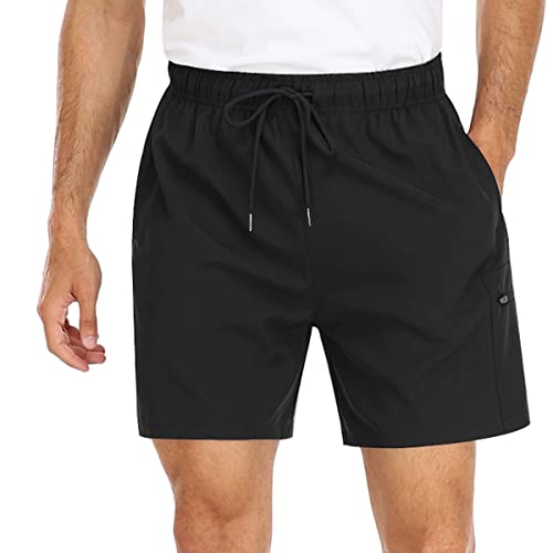 COOrun Pantalones cortos de entrenamiento 2 en 1 para hombre de secado rápido, pantalones cortos deportivos con bolsillos con cremallera, S-XXL, B-negro, Large Cover