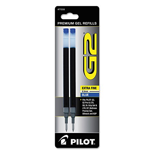 Pilot 77233 Refill for G2 Gel, Dr. Grip Gel/Ltd, ExecuGel G6, Q7, Ex Fine, Blue, 2/Pack