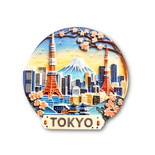 Imán decorativo de resina 3D Tokyo Skyline redondo