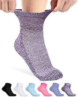Diabetic Ankle Socks for Men & Women | 6 Pairs Wide Non Binding Socks Quarter Length | Edema Neuropathy Socks for Women & Men