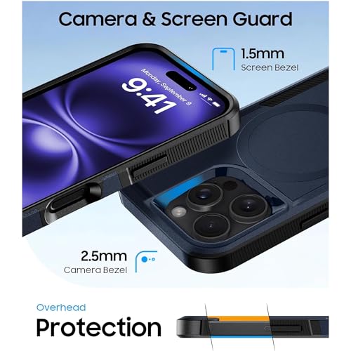 Image of KARWAN Tough Shockproof Back Case Cover Compatible with iPhone 16 Pro Max,Dual Layer Armor Protection with Matt Finish, Heavy Duty Rugged Cover with Magnetic MagEase Wireless Charging (Blue)