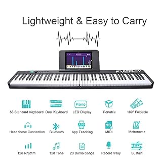 Piano pliant portable 88 touches Bluetooth avec pédale de sustain et étui de transport - Les Beatles, Paul McCartney, John Lennon, RIngo Starr, George Harrison Piano pliant portable 88 touches Bluetooth avec pédale de sustain et étui de transport – Image 5