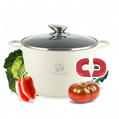 Royal Swiss® Pentola a induzione – Padella a induzione con manici rimovibili – Ø 28 cm / 10,5 litri – Pentole per zuppe con coperchio, pan, rivestimento antiaderente – Beige