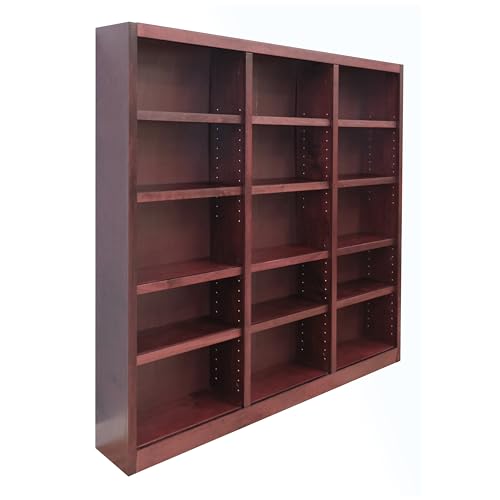 Traditional 72\" Tall 15-Shelf Triple Wide Wood Bookcase in Dry Oak