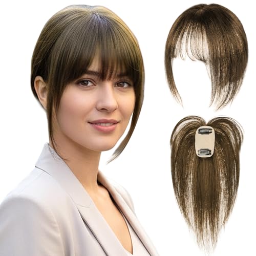 Flequillo con clip – Flequillo con clip para el cabello para mujeres, postizo con flecos gruesos instantáneos para cubrir la frente y el cabello gris, ligero y transpirable para uso diario, marrón cl