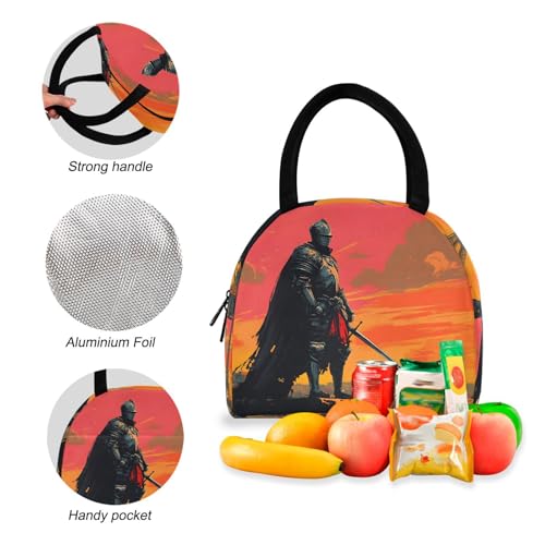 Backpack Lunch Bag Set Knight in Paris Print, Big Storage Travel Backpacks with Insulated Lunch Box for Office Hiking Picnic4