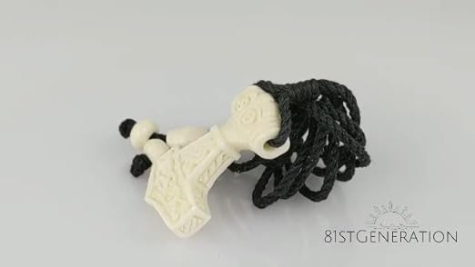 81stgeneration Collana da Uomo con Martello di Thor Inciso e Intagliato a Mano in Corno Marrone | Ciondolo Amuleto Divino della Mitologia Norrena | Doni Spirituali per Le Donne