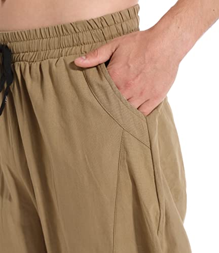 Clanmilums Mens Cotton Linen Loose Casual Lightweight Elastic Waist Summer Beach Pants (Small, Army Green) #TOP3