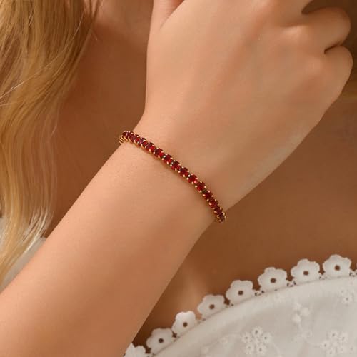 Tennis Bracelet for Women 5.9-7.9 Inch,18K Gold Plated 4mm CZ, Adjustable Half CZ Half Paperclip Chain Link Bracelet,Rainbow Cubic Zirconia Trendy Boho Jewelry4