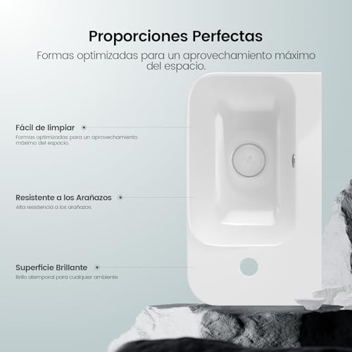 EMKE Hängewaschbecken 405 x 280 x 140 mm – Kompaktes und elegantes Waschbecken für kleine Badezimmer und Gäste-WC – Wasserhahn auf der linken Seite, Wandmontage, Hochglanzweiß