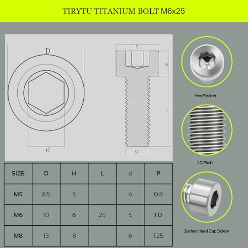 Image of M6x25 Titanium Bolts Socket Head Cap Screw, Natural Color, 4PC