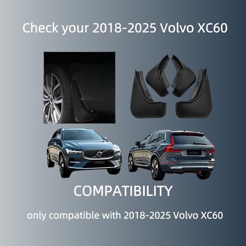Image of No Drill Mud Flaps Compatible with Volvo XC60 2018-2025 Custom Fit All Weather Exterior Accessories