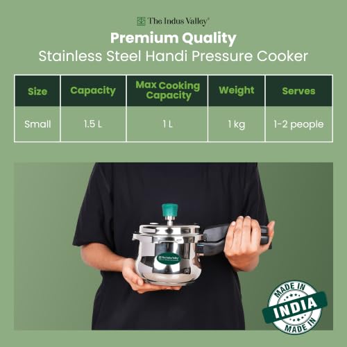 Image of The Indus Valley Stainless Steel Outer Lid Handi Pressure Cooker 1.5 Litres | Outer Lid | Induction Friendly | ISI-Certified, 100% Toxin-Free, Naturally Non-Stick, 3 Y Warranty