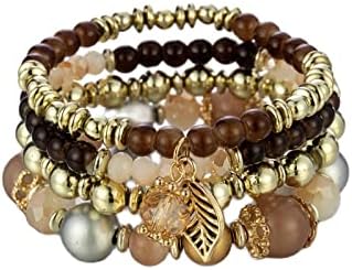 Pingyongchang Bohemian Mix Bead Multi-Layer Bead Statement Bracelets Boho Stackable Beaded Strand Stretch Charm Bangles Blacelet for Women Girls Gifts Jewelry-Brown