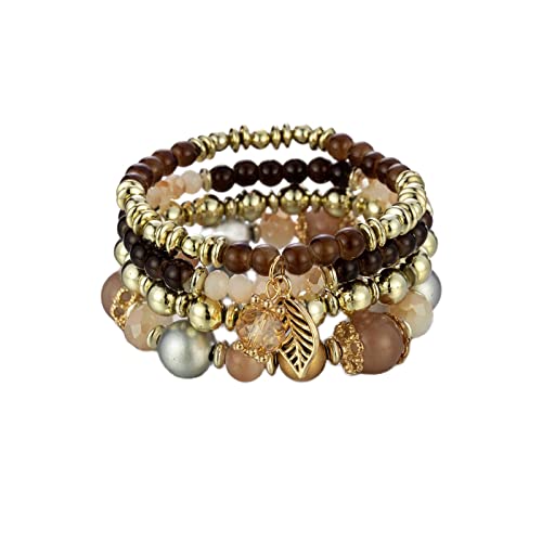 Pingyongchang Bohemian Mix Bead Multi-Layer Bead Statement Bracelets Boho Stackable Beaded Strand Stretch Charm Bangles Blacelet For Women Girls Gifts Jewelry-Brown #TOP1