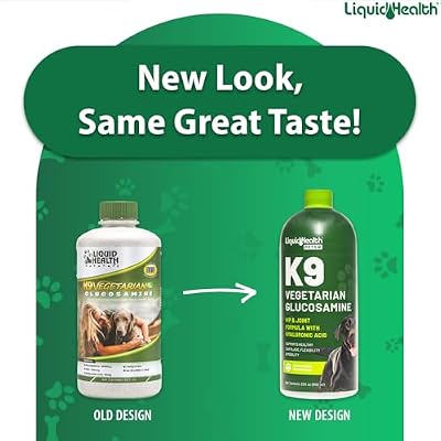 LIQUIDHEALTH 32 Oz K9 Vegetarian Liquid Glucosamine for All Dogs Canines - Chondroitin, MSM, Omega 3, Anti Oxidants Hyaluronic Acid Joint Health, Dog Vitamins Hip Joint Juice, Joint Oil
