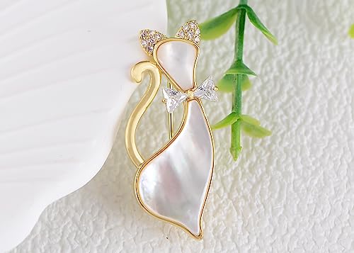 Image of Alilang Zircon Adorable Cute Nature Seashell Clear Crystal Rhinestone Kitty Cat Animal Pin Brooch