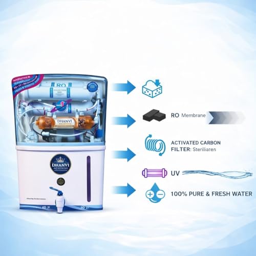DHANVI Aqua Fresh RO UV UF Copper Water Purifier | 12L Storage | TDS Adjuster | Inside Tank Technology | Home Kitchen Water Filter System view 2
