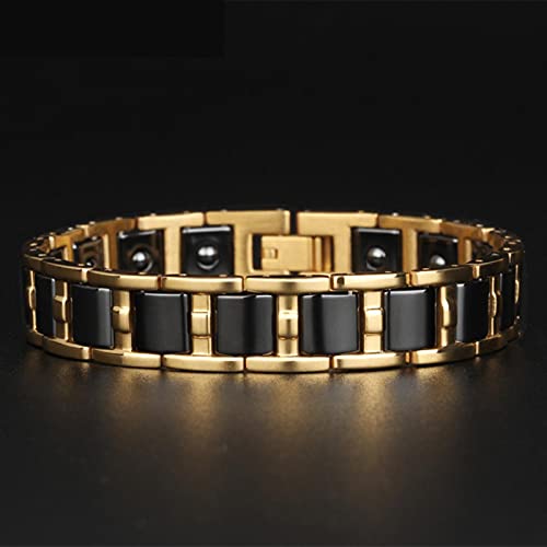 SONGK Bracelet Homme magnétique équilibre sain Bracelets en Acier de Couleur Or Brillant pour Femmes Bijoux de Brassard en céramique Noir/Blanc