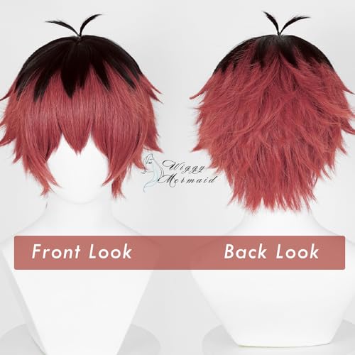 Image of Wiggy Mermaid Black Red Fluffy Spiky Wig + Wig Cap for Frieren Halloween Christmas Costume Party