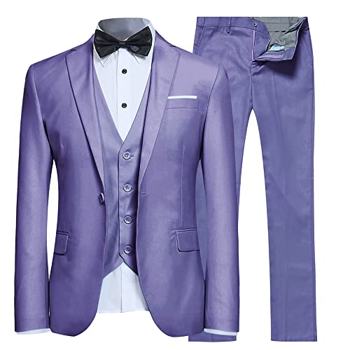 YFFUSHI Men's 3 Piece Suit Sets Slim Fit One Button Blazer with Vest & Pants, Professional Business Wedding Suits