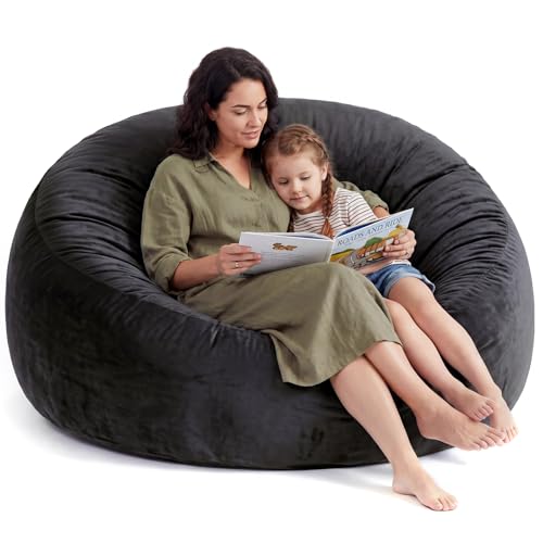 Image of ACH 4ft Bean Bag Chair for Adults, Large Oversized Memory Foam Floor Chair, Machine Washable Velvet Cover, Living Room and Bedroom (Black, Large)