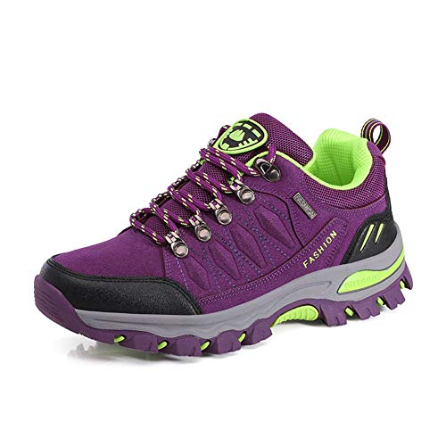 Rojeam Women Men Mountain Trekking Boots Lace-up Hiking Boots Walking Trainers Shoes for Outdoor Sports Violet