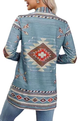 Womens Vintage Aztec Printed Western Casual Open Front Outwear Long Sleeve Shawl Collar Cardigan Sweater Coat2