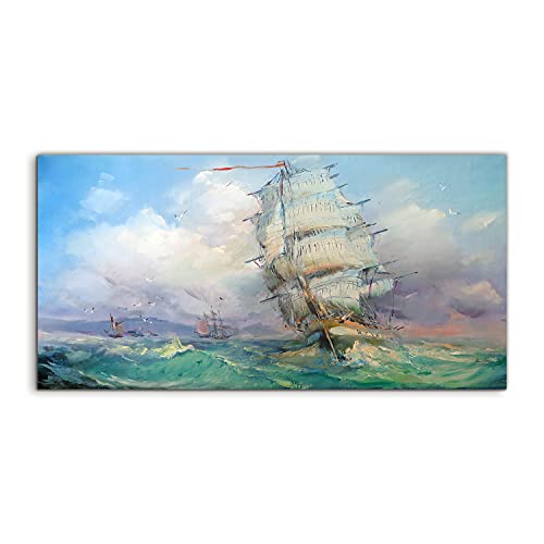 Tableau sur verre ocean ship storm de 140x70cm pour décorer un grand salon