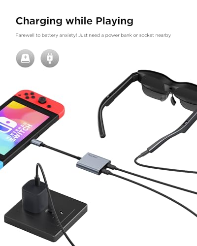 Image of RayNeo USB-C to Glasses Charging Adapter - Charge & Play, for Switch (Not Switch 2) /PS5 /Xbox /Mac /Laptops & DP Alt Mode Devices, 100W PD Charging & 4K@60Hz Output - for Air 4 /Air 3 Series AR Glasses