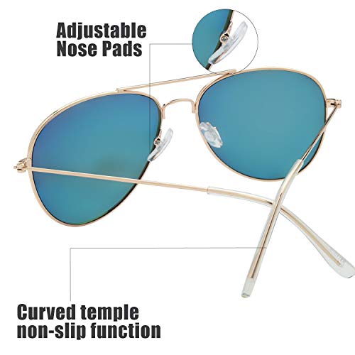 Image of The Fresh Classic Aviator Sunglasses for Men Women, Metal Frame Mirror Lens, Pilot Style, Includes Cleaning Cloth, Pouch