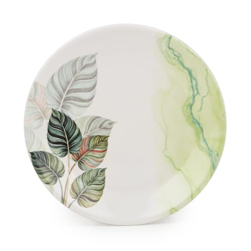 Image of Golden Fish Melamine Round Dinner Set of 18 (6 Plates + 6 Veg Bowls + 6 Half Plates) | Teal Floral Print | Unbreakable, Dishwasher & Microwave Safe