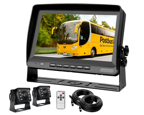 CAMECHO - CAMECHO Caméra de recul de Voiture, 8 Pouces Moniteur avec 2xIP69 Étanche Vision Nocturne Caméras,2x20m de Câble pour Camions,Bus,Tracteur,agricole,remorque