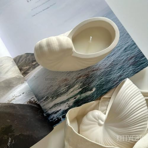 Image of Kitty Cat Aesthetic Soy Wax Scented Candles | Reusable Concrete Sea Shell Jars | Vanilla Aroma | 12+ Hours Burn Time | Perfect Home Decor for Bedroom, Office & Hostel (Nautilus Shell Candle)