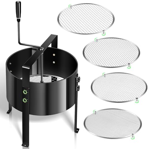 Gifeerory Upgrade 5-in-1 Gartensieb Handkurbelsieb aus Metall Ø30cm mit 4 Sieben (3/6/9/12mm), Effizientes Sieb für Erde, Steine, Sand, Kompost, Unkraut, Austauschbare Siebe für Gartenarbeit