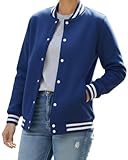 WINJEET Blue Varsity Bombers Jackets For Women - Fashion Baseball Jacket [104002005] Solid Royal Blue, XL
