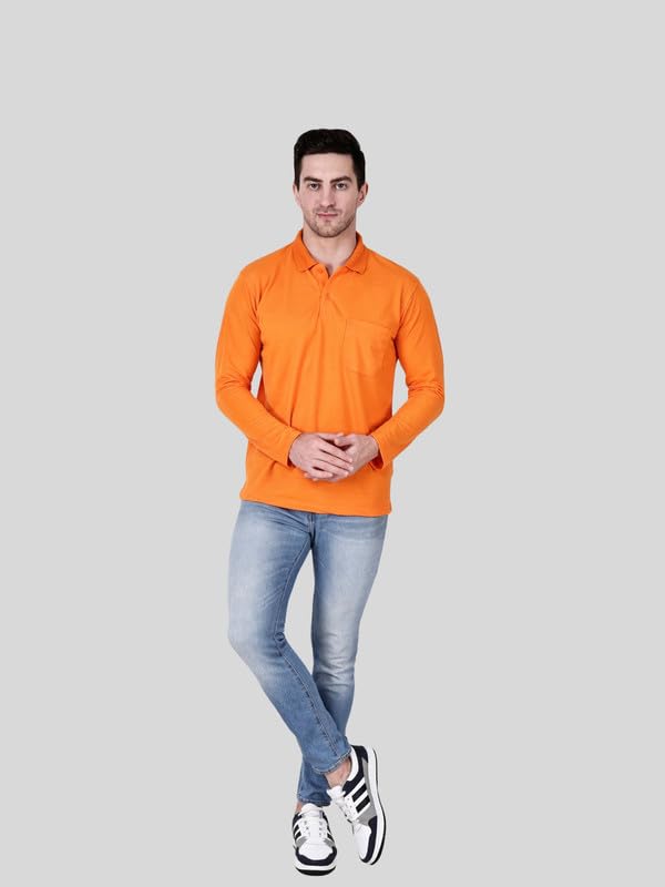 Image of Full Sleeve Men's Polo T-Shirt | Regular Fit, Soft & Breathable Cotton Blend Fabric | Classic Polo Collar, Casual & Office Wear | Available in Sizes M to 6XL, Multiple Colors