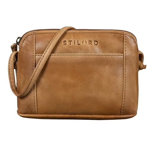 STILORD 'Mariella' Schultertasche Damen Vintage Leder kleine Handtasche Frauen Ledertasche Mini Umhängetasche elegante Abendtasche Freizeittasche Echtleder, Farbe:taranto - braun