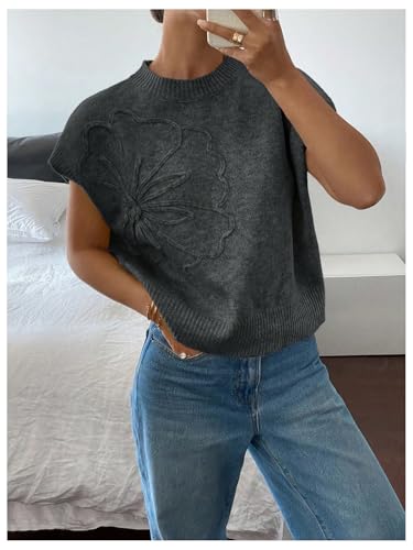 Image of SOLY HUX Women's Short Sleeve Sweater 3D Floral Sweaters Pullover Tank Tops Knit Vest Trendy Fashion Clothing
