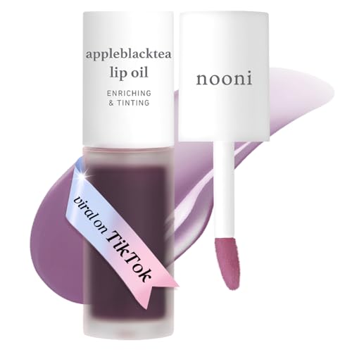 NOONI Vegan Korean Appleseed Lip Oil - Appleblacktea | Lip Stain Long Lasting Hydration, Moisturizing for Dry Lips, Black Tea Ferment, Lip Gloss Makeup, 0.12 Fl. Oz. Plum, Valentine Gifts for Women