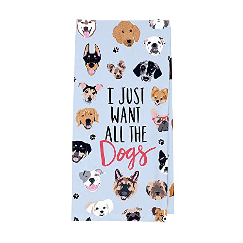 About Face Designs Hand-Drawn Hello Pets Collection Cotton-Linen Blend Tea Towel, 19 X 26.5-Inch, All The Dogs #TOP5